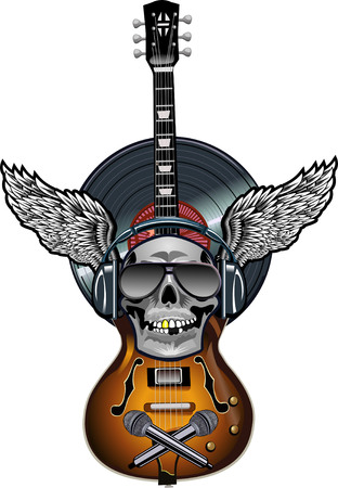 Dj Human skull Microphone and Guitarのイラスト素材