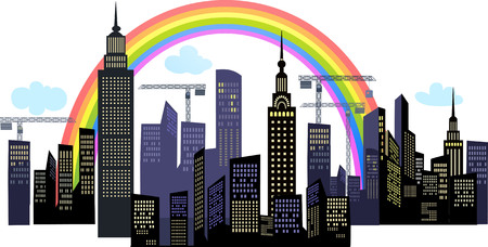 Big City. Architectural building with sketch and Rainbowのイラスト素材