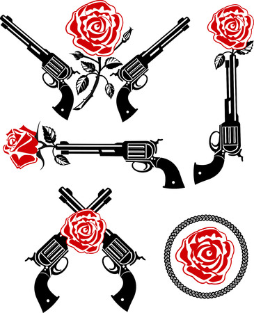 Vector Tattoo Rose With Gunのイラスト素材