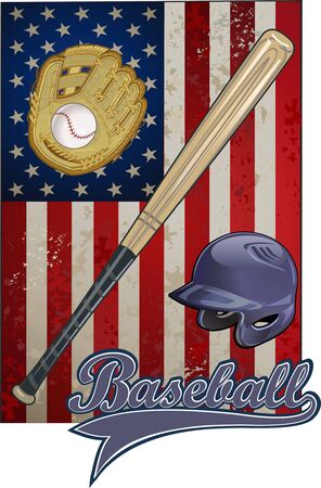 American Flag and Baseball.USA flag helmetのイラスト素材
