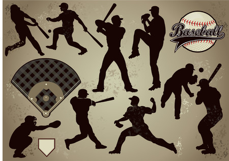 baseball players in vector silhouettesのイラスト素材