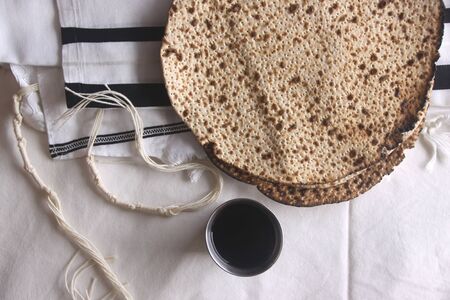 Pesah (jewish Passover holiday) with wine and matza