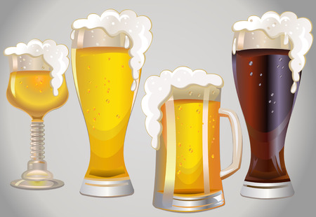 different glasses with different beers on a backgroundのイラスト素材