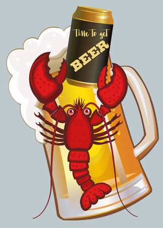 Lobster and beer mugのイラスト素材