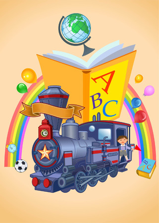 ABC book and Railway locomotiveのイラスト素材