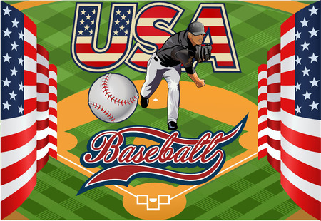 Baseball pitcher throws ball.のイラスト素材