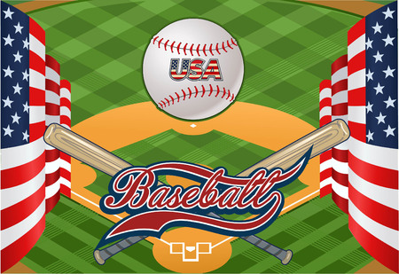 USA flag, ball and batのイラスト素材