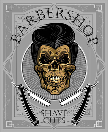 Skull barbershop illustration.のイラスト素材