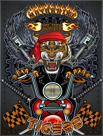 Vintage motorcycle label with Tiger isolated on plain background.のイラスト素材