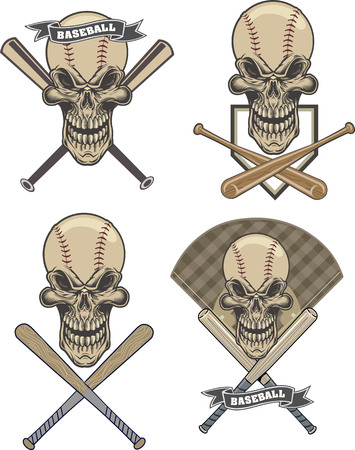 Baseball skull ball and batのイラスト素材