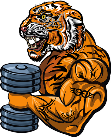 Saber-toothed tiger. Weightlifting power sport. Fitness gymのイラスト素材