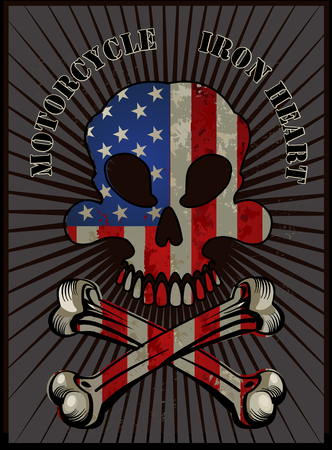 Skull T shirt Graphic Design with American flagのイラスト素材