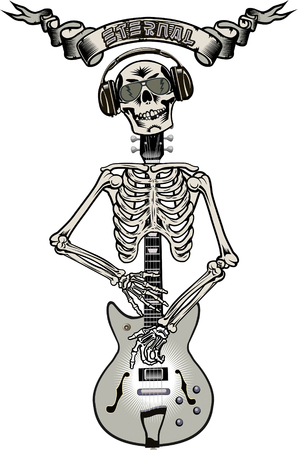 Rock guitar skeleton drawing artのイラスト素材
