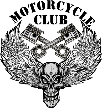 Vintage motorcycle label. Skull and Pistonsのイラスト素材