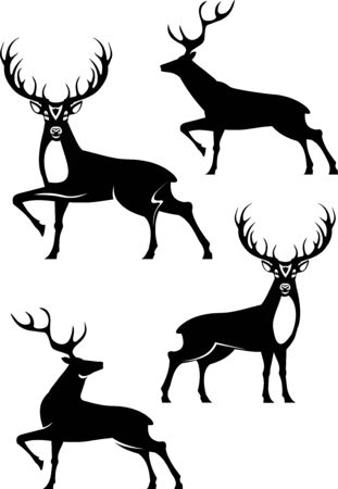 Wild deer. Deer silhouette setのイラスト素材