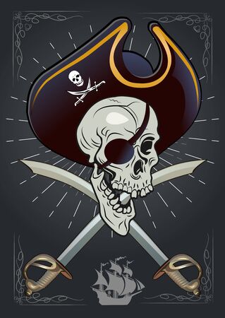 Jolly Roger Pirate skull and swordsのイラスト素材