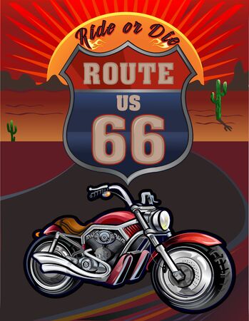 vintage route sixty six road signのイラスト素材