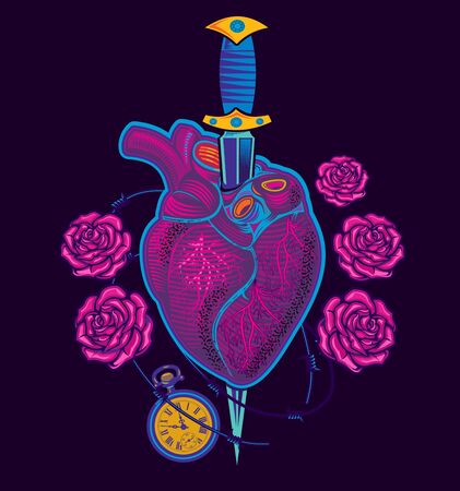 Heart with Rose and Daggerのイラスト素材