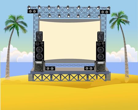 Outdoor concert stage on the beach. Outdoor summer festival concertのイラスト素材