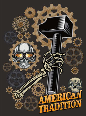 Vintage Biker Skull Emblem. Motorcycle clubのイラスト素材