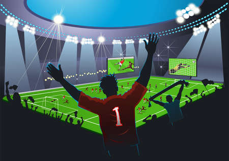 Soccer fans cheer their team.のイラスト素材
