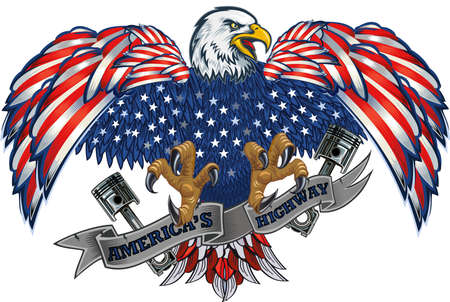 American eagle with USA flags. Redoubtable Bald North American Eagleのイラスト素材