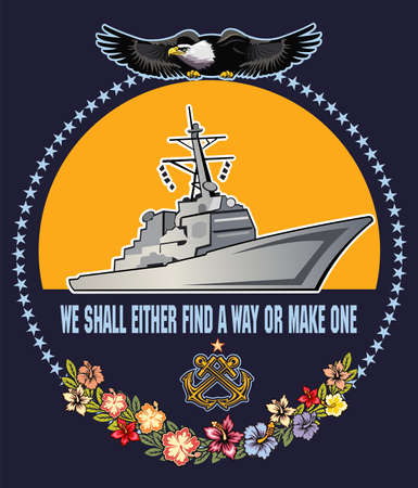 Frigate on a patrol in the seaのイラスト素材