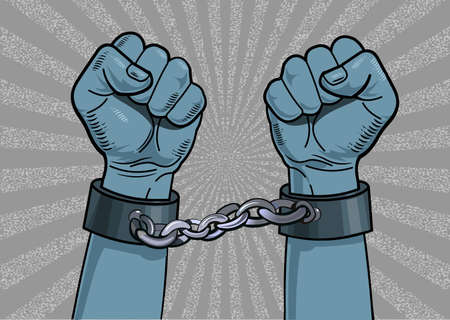 Hands in chain shackleのイラスト素材