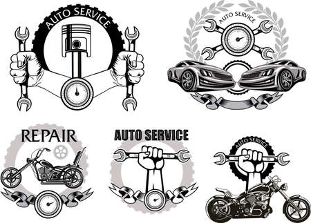 Repair service emblem. Service, repair set of labels or logos. Maintenance work icon.のイラスト素材