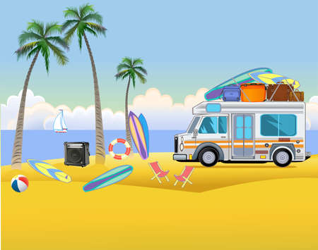 Summer vacation. Travel by carのイラスト素材