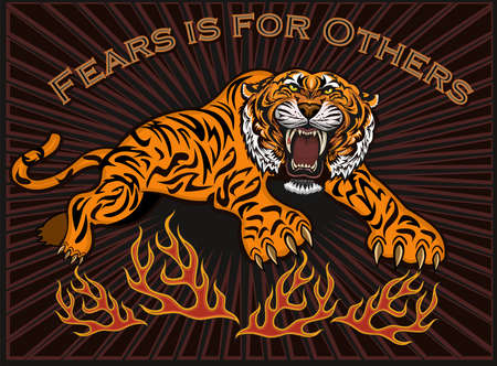 Angry tiger in jump. Color tattooのイラスト素材