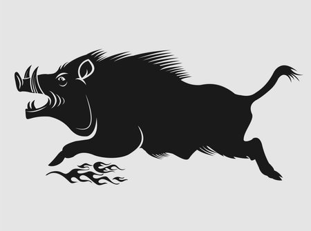 Wild Boar Leaping Silhouette. Running wild hogのイラスト素材