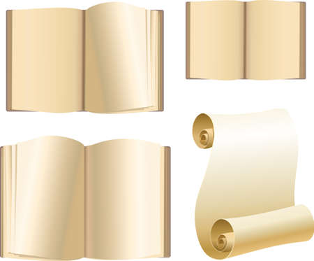 Set education. Old books and scroll. Isolated on white background.のイラスト素材