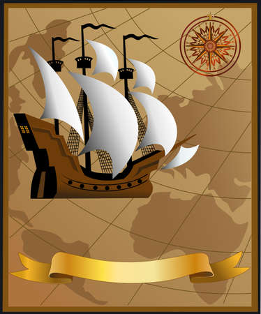 adventures. Old ship and map