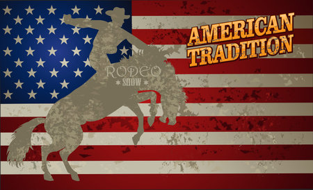 Man riding bucking bronco in rodeo wild westのイラスト素材