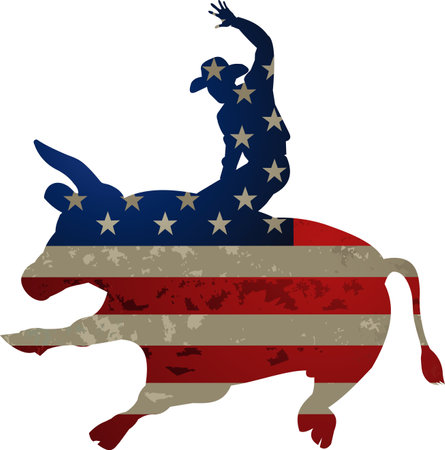Man riding bucking bronco in rodeo wild westのイラスト素材
