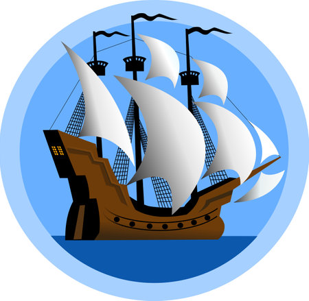 Silhouette of old Pirate shipのイラスト素材