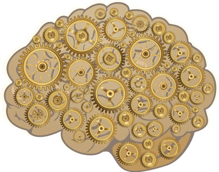 Brain gear in progress. Cogs in the shape of a human brain.のイラスト素材