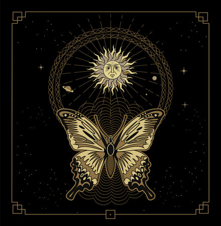 Esoteric and spiritualist butterflies. Astrologer or tattooのイラスト素材