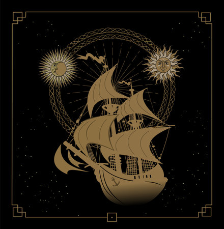 Esoteric and spiritualist Ship. Astrologer or tattoo. Paranormalのイラスト素材