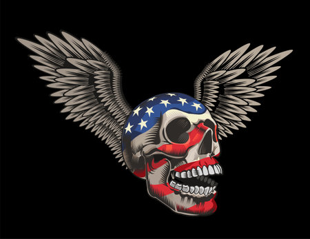 Skull and American flag illustration.T-shirt printingのイラスト素材