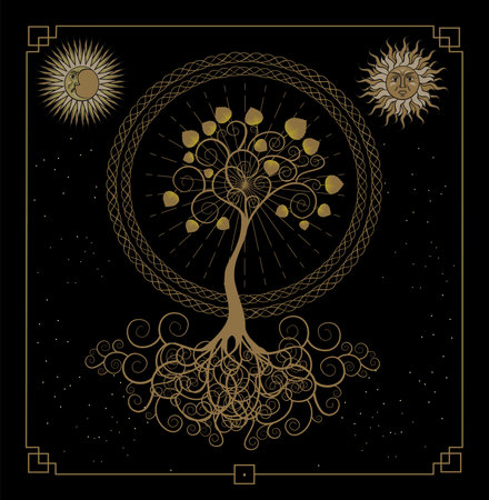 Esoteric and spiritualist Tree of Life. Astrologer or tattoo. Paranormalのイラスト素材