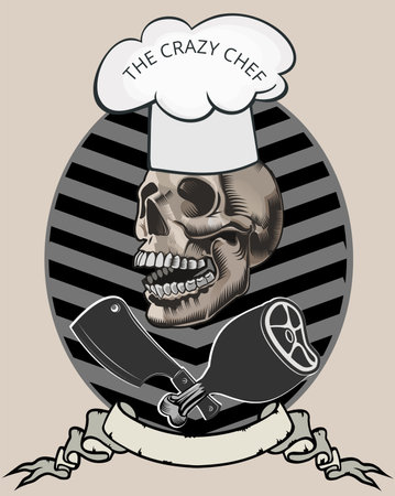 skull chef and crossed cleavers and leg of sheepのイラスト素材