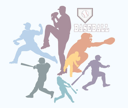 baseball players in color silhouettesのイラスト素材