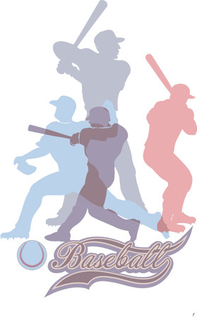 baseball players in color silhouettesのイラスト素材