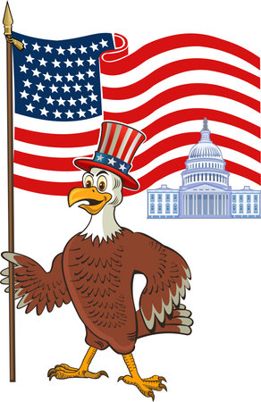 Bald Eagle Cartoon with American Flagのイラスト素材