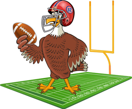 Bald eagle cartoon on American Football Fieldのイラスト素材