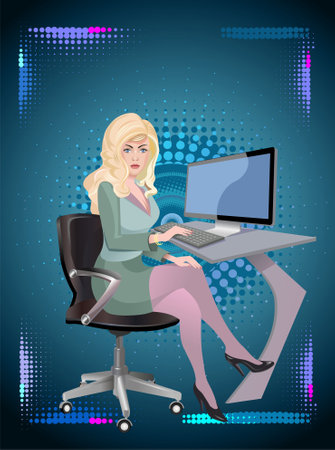 Beautiful business lady is looking at camera while working in officeのイラスト素材