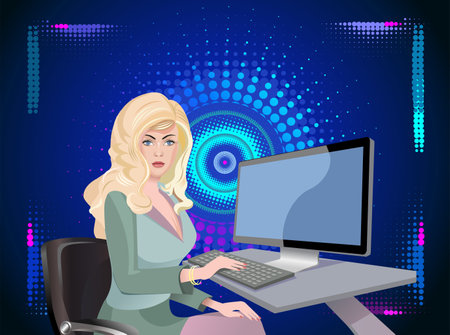 Beautiful business lady is looking at camera while working in officeのイラスト素材