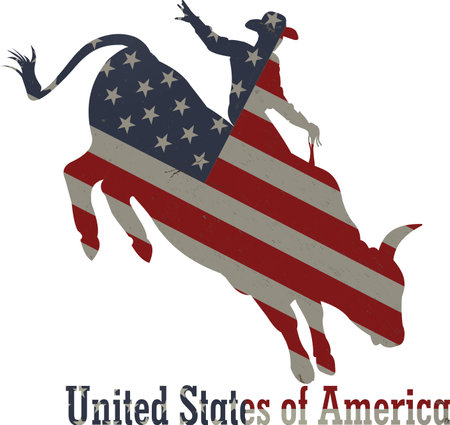Man riding bucking bronco in rodeo wild westのイラスト素材